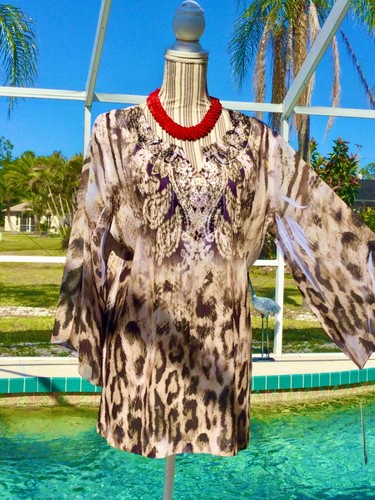 INC Black,Blue,Orange DRAMATIC Tropical/Beaded Xlite SUMMER Tunic XL WORN TWICE - Picture 14 of 24