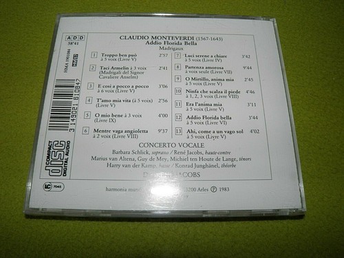 Monteverdi - Addio Florida Bella - Rene Jacobs - 1992 Harmonia Mundi Remastered - Imagen 3 de 3