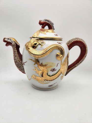 Vintage Eierschale Porzellan Kutani Drachengeschirr Geisha Teekanne. - Bild 1 von 22