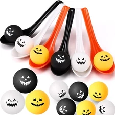 48 Pcs Halloween Spoon Game Toy Set Halloween Pumpkin Face Egg and Spoon Race...