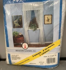 Beacon Looms White Lace Window Curtain Set 2 Panels 2 Tie-Backs 1 Valance 60"x81