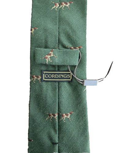 NWT Cordings English Pointer Woven Wool and Silk Necktie Green Color One Size - Picture 3 of 6