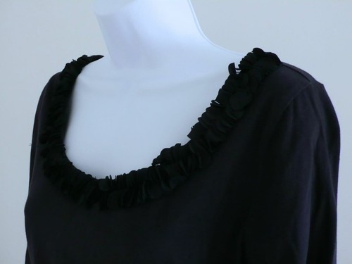 Camiseta Blusa para Mujer TALBOTS Azul Marino Algodón Cuello Volante Borde Mangas 3/4 Talla M - Imagen 2 de 7