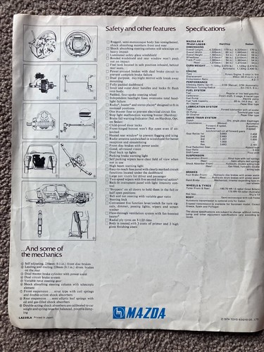 Rare Genuine 1974 MAZDA RX4 Rotary Sedan & Hardtop Dealer Sales Brochure - Picture 8 of 8