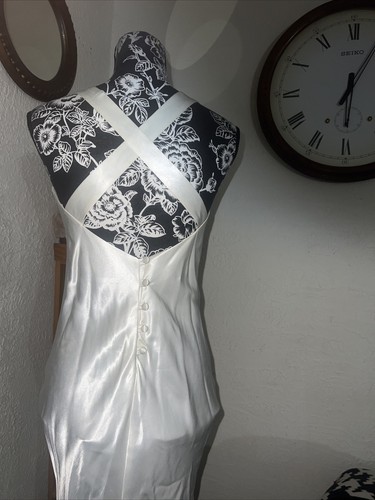 Vintage Y2K schräg ausgeschnittenes Maxikleid Elfenbein flüssig Satin schräg geschnitten, Party Abschlussball, Xs - Bild 6 von 9