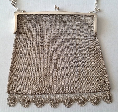 ANTIQUE WONDERFUL BIG SILVER CHAINMAIL PURSE & BAG, 197 gr, 1930 YEARS! - Picture 4 of 8