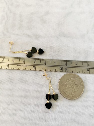 14k Gold Onyx Herz Ohrhänger 1 1/2" lang - Bild 9 von 11