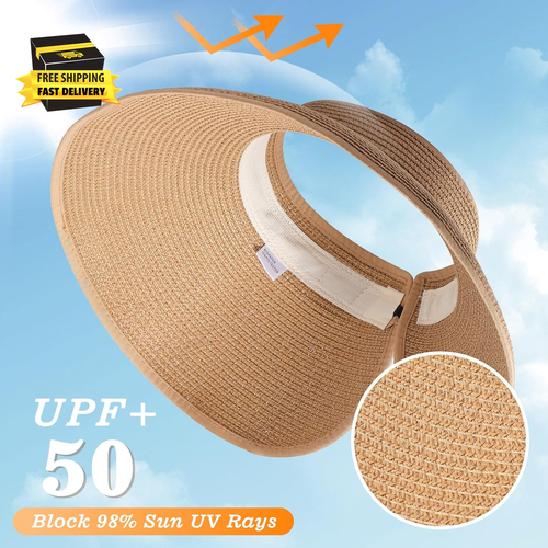 Sun Hats for Women, Wide Brim Straw Beach Hat for Women Foldable Floppy, Sun Hat - Picture 4 of 7