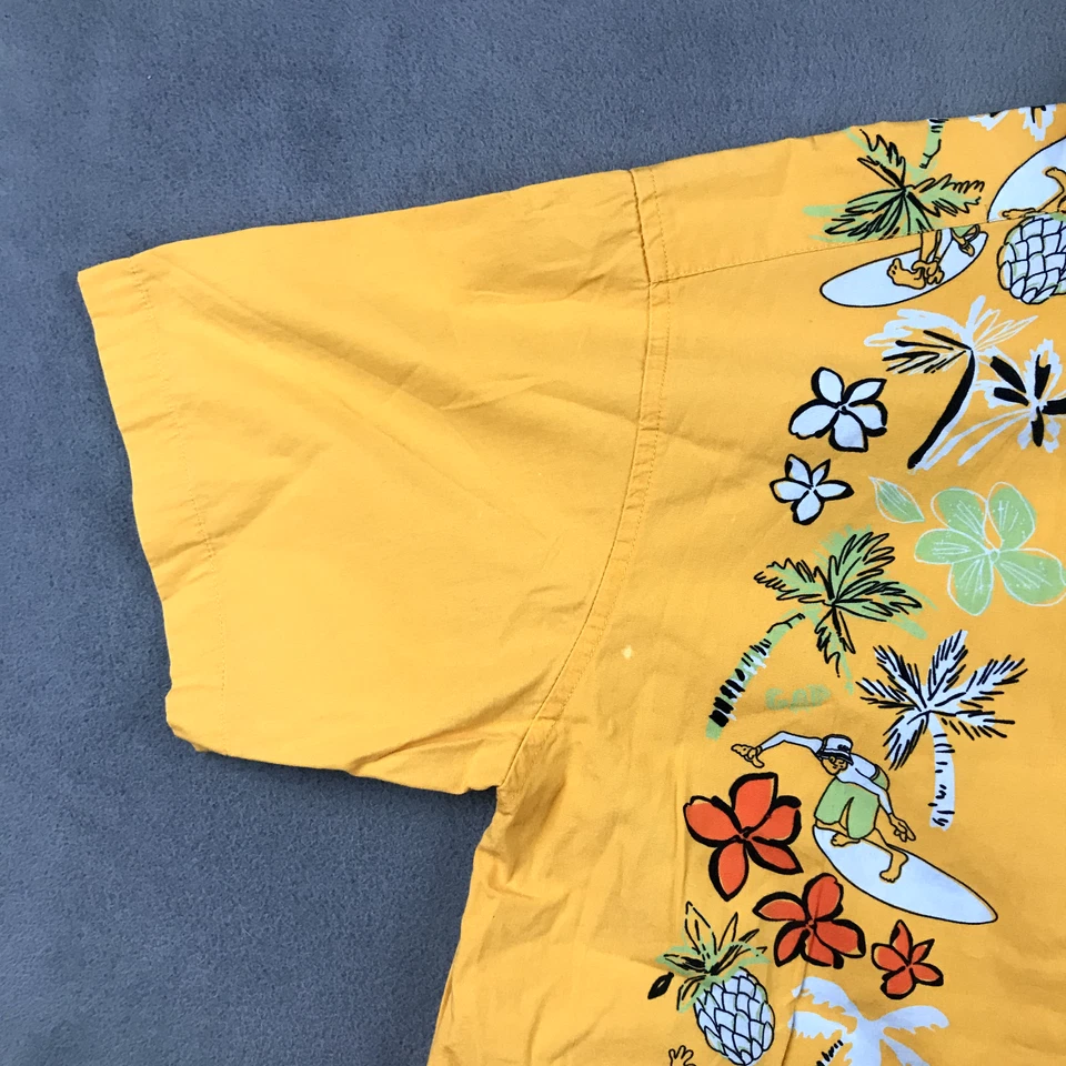 Винтажная рубашка GAP для мальчиков XL (12) желтая пляжный серфинг мультфильм Y2K гавайская на пуговицах - Изображение 3 из 4