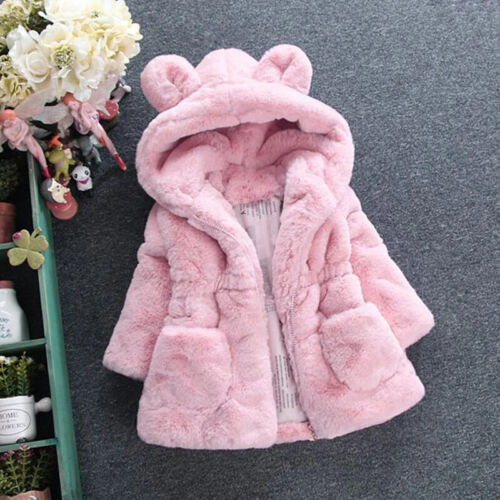 Winter Baby Girls Clothes Faux Fur Coat Fleece Jacket Warm Snowsuit Hooded Parka - Picture 12 of 28