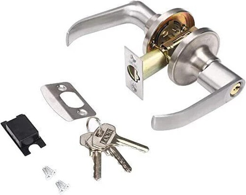 Eingangstürhebelschloss Set Sichtschutz gleichschließend Knöpfe Schlossset Griff+3 Schlüssel Satin Nicke - Bild 9 von 13