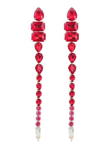 Extra Long Drop Beaded Earrings Red Tassel Big Earrings For Women Dangle 7" - Picture 5 of 9
