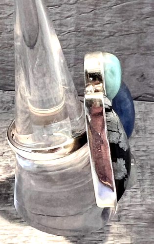 S. 8 ring 925 Sterling silver statement Snowflake Jasper blue Kyanite Larimar.. - Picture 3 of 10