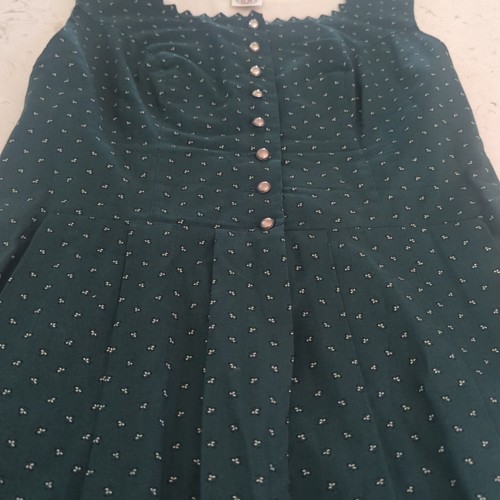 Hammerschmid Womens Trachten Midi Dress 46 Linen Cotton Green Polka Dot Heavy - Picture 3 of 8