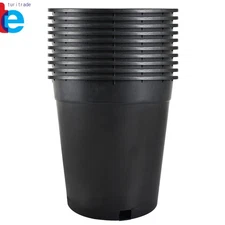 10 Pack 5 Gallon Pure Black Plant Flower Nursery Thermoformed Pot Premium US