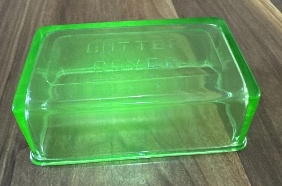 Tapa de repuesto de plato de mantequilla de vidrio de uranio verde vintage SOLO Foto 3 de 4
