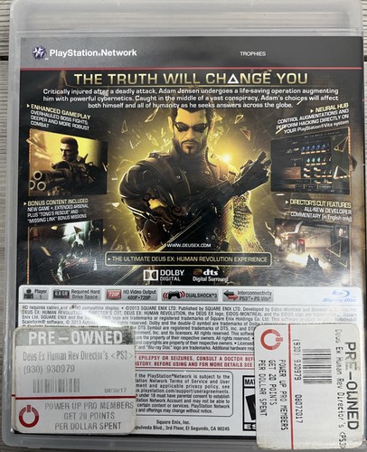 Deus Ex: Human Revolution - Director's Cut (Sony PlayStation 3, 2013) W/ Insert - Picture 2 of 5