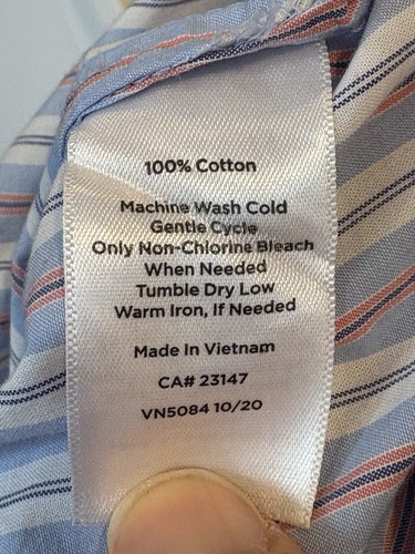 Talbots poplin striped tie sleeve top blouse white blue red small 100% cotton - Picture 8 of 8