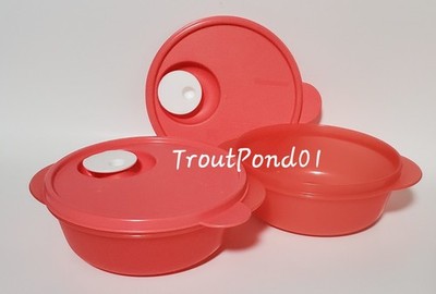 Tupperware Crystalwave Microwave Bowl  2.5 c Round Container Set 2 Coral Guava