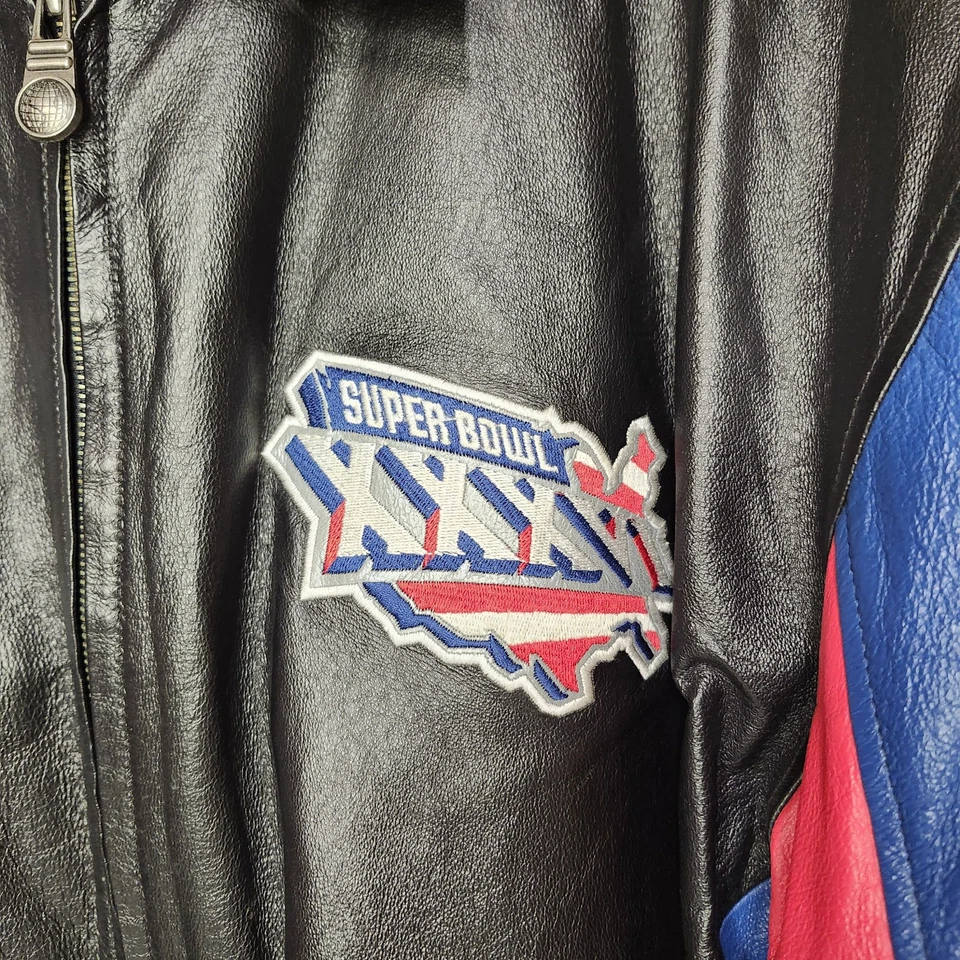Chaqueta de fútbol americano de colección NFL 2002 SUPER BOWL XXXVI 100 % CUERO G-III  Foto 3 de 4