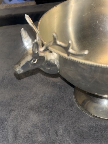 Vintage Silver Plated Elk Heads Antlers Bowl Footed Candy Dish Reindeer - Picture 7 of 11