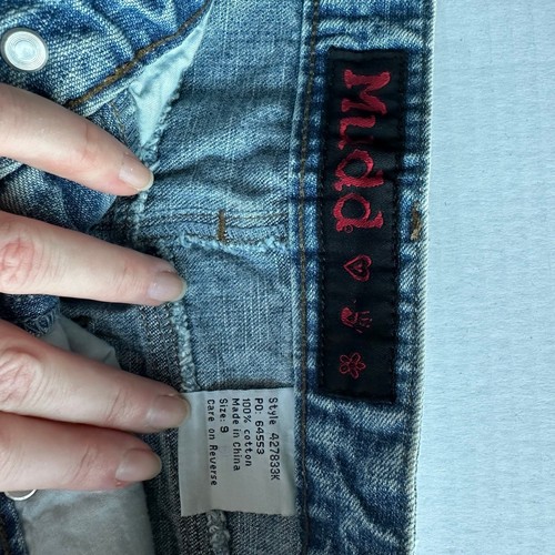 Sz 9 VTG Y2K 90s Mudd Denim Cargo Mini Skirt Blue Jean Grunge Festival Coquette - Picture 6 of 7