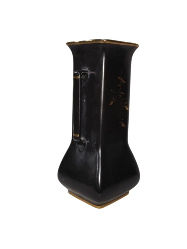 Shaw and Copestake 8.25" Black Pink Roses Art Deco Two Handled Vase Early Sylvac - Picture 6 of 11