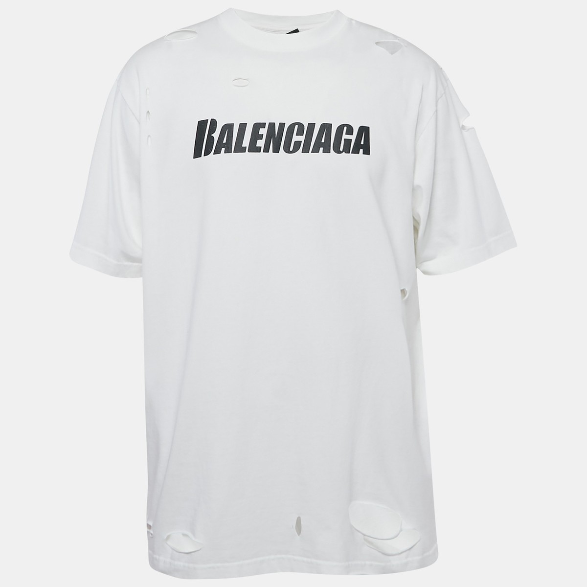 BALENCIAGA UNIFIT ホワイト Tシャツ Balenciaga Unifit White Logo Print Distressed Jersey Boxy T