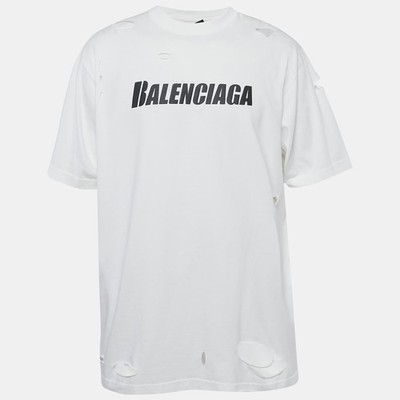 BALENCIAGA UNIFIT ホワイト Tシャツ Balenciaga Unifit White Logo Print Distressed Jersey Boxy T