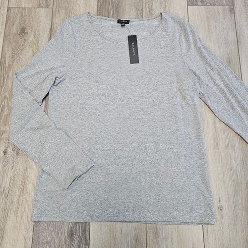 Talbots Metallic Striped Long Sleeve Crewneck Top Grey Silver Women's Medium