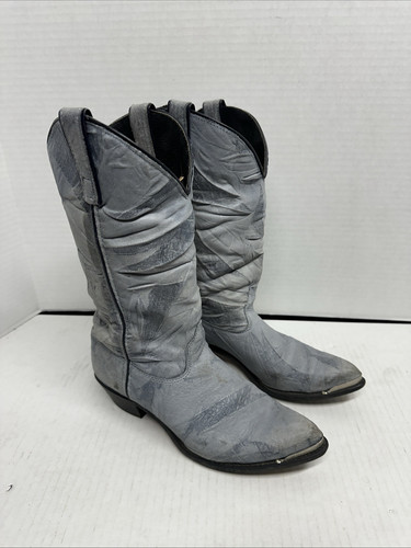 Vintage Women's Capezio Dusty Blue Gray Soft Leather Cowgirl Cowboy Boots*sz8m - Picture 1 of 7