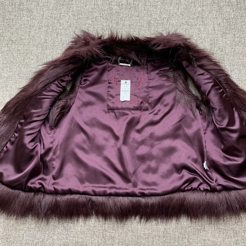Express Faux Fur Vest Coat Maroon Purple Tint Size M - Picture 5 of 9