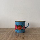 Vintage Rustic Hand Painted Floral Enamel Mug Cup Decorative Design Decor