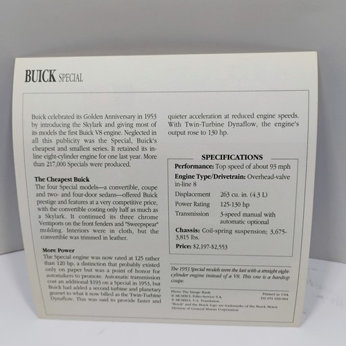 1953 Buick Special Popular United States Atlas Info Card - Picture 2 of 2