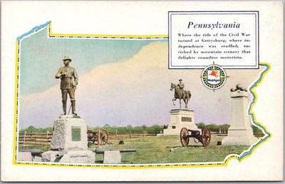 c1940s PENNSYLVANIA Greetings / Multi-View Postcard MOBIL OIL / Gas Station Card