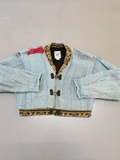 Mother Earth Cropped Jacket Womens Small Boho Ethnic Handmade Embroidered Cotton