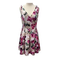 Lauren Ralph Lauren Fit And Flare Dress 8 Pleated Pink White Floral Sleeveless