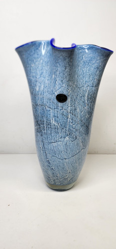 Jozefina Krosno vaso fazzoletto blu 14,5" marmo vetro artistico vintage - Foto 1 di 13