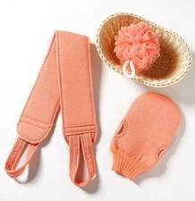 Body Scrubber Shower Set , Back Scrubber, Sponge Pad & Loofah Mesh. CREAM!!