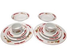 Vtg 10 Pc Santa Christmas 2 Dinner Salad Bread Plate Bowl Cup Macy's The Cellar