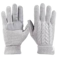 womens Cable Knit Gloves With Touchscreen Palm Patches One Size Heather Grey