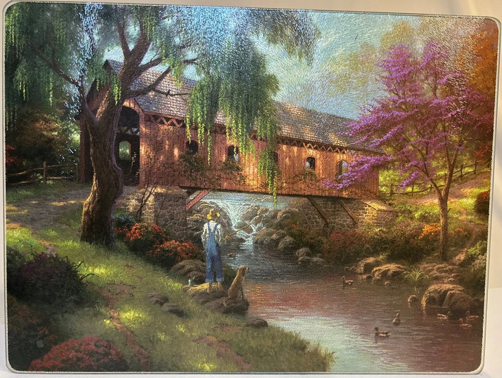 16" x 12" Thomas Kinkade Tempered Glass Cutting Board - The Fishing Hole 55047