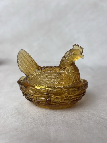 Rare Vintage Amber Glass Hen On Nest Split Dish Portieux Vallerysthal France - Picture 2 of 7