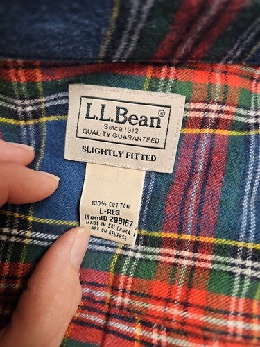 LL Bean Flannel Shirt Mens Large Scotch Plaid Gray Red Button Slightly Fitted - Picture 5 of 5