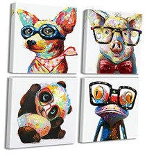 Colorful Cartoon Wall Art Canvas Print Funny Cute 12 in x 12 in x 4 Animal