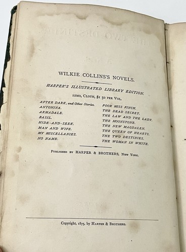 The Two Destinies A Novel Wilkie Collins 1876 1st Edition SIGNED Inscribed RARE - Picture 13 of 17