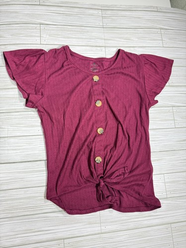 One Step Up Wine Knot Top Size L – Faux Buttons, Lightweight - Picture 1 of 2