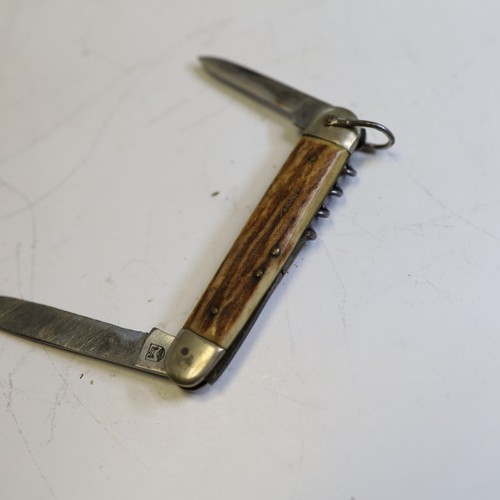 Historisches Jagd Taschenmesser, Horngriff, gemarkt, 7 / 9,7 cm