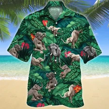 Elephant Lovers Hawaiian Casual Button Down Shirt Beach Unisex Adults S-5XL