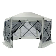 Mesh-Window Hexagon Tent 11.6x11.6 ft Capacity 6-8 Beige